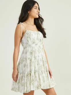 Cece Tie Shoulder Floral Dress -Pippa Shop 000029 CR1956C IVORY GREEN 02