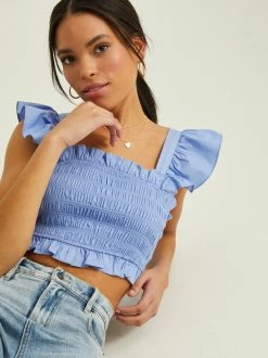 Meg Flutter Sleeve Smocked Top -Pippa Shop 001125 ADALLY U40 BLUE 02