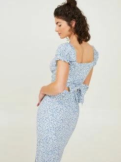 Amora Floral Top -Pippa Shop 001125 DELINZY JJ16 IVORY BLUE 02