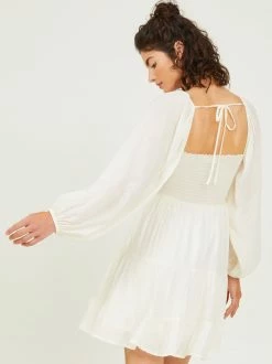 Izzy Puff Sleeve Dress -Pippa Shop 001125 PRINZY F228 IVORY 02