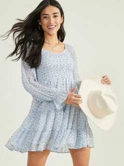 Sky Smocked Floral Dress