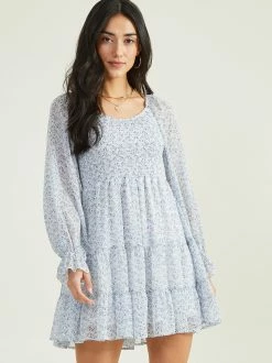 Sky Smocked Floral Dress -Pippa Shop 001163 ID83495 12A IVORY BLUE 02