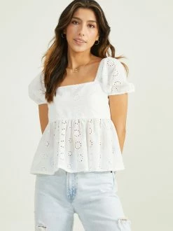 Eva Eyelet Babydoll Top -Pippa Shop 001173 12BL17QMSP WHITE 02