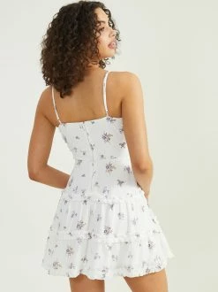 Harper Ruffle Trim Floral Dress -Pippa Shop 001173 26V629DUEP WHITE PURPLE 03