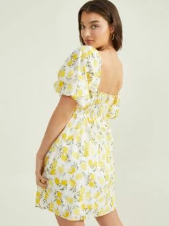 Lemon Printed Dress -Pippa Shop 001173 26Y300KEBP WHITE YELLOW 02