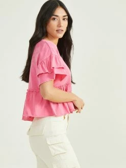 Nora Ruffle Baby Doll Top -Pippa Shop 001890 A1916K117JI HOT PINK 02