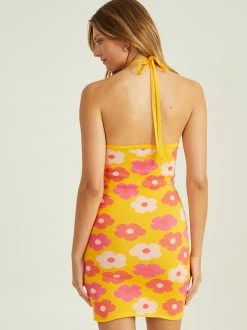 Daisy Halter Knit Dress -Pippa Shop 001926 SDSK5237DIMK YELLOW PINK 02