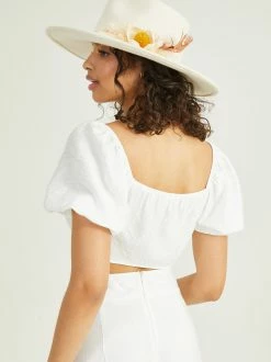 Layla Tie-Front Crop Top -Pippa Shop 003066 BMTP1030C T IVORY 02